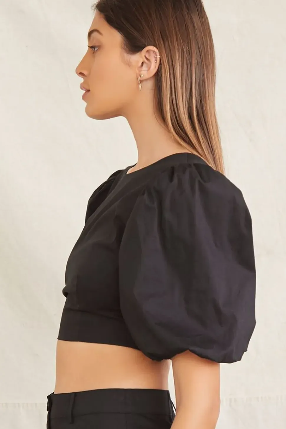 Puff-Sleeve Crop Top & Pants Set