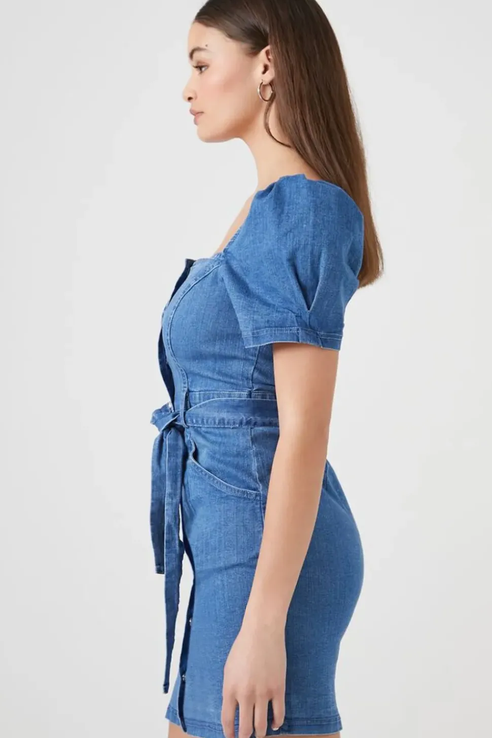 Puff-Sleeve Denim Mini Dress