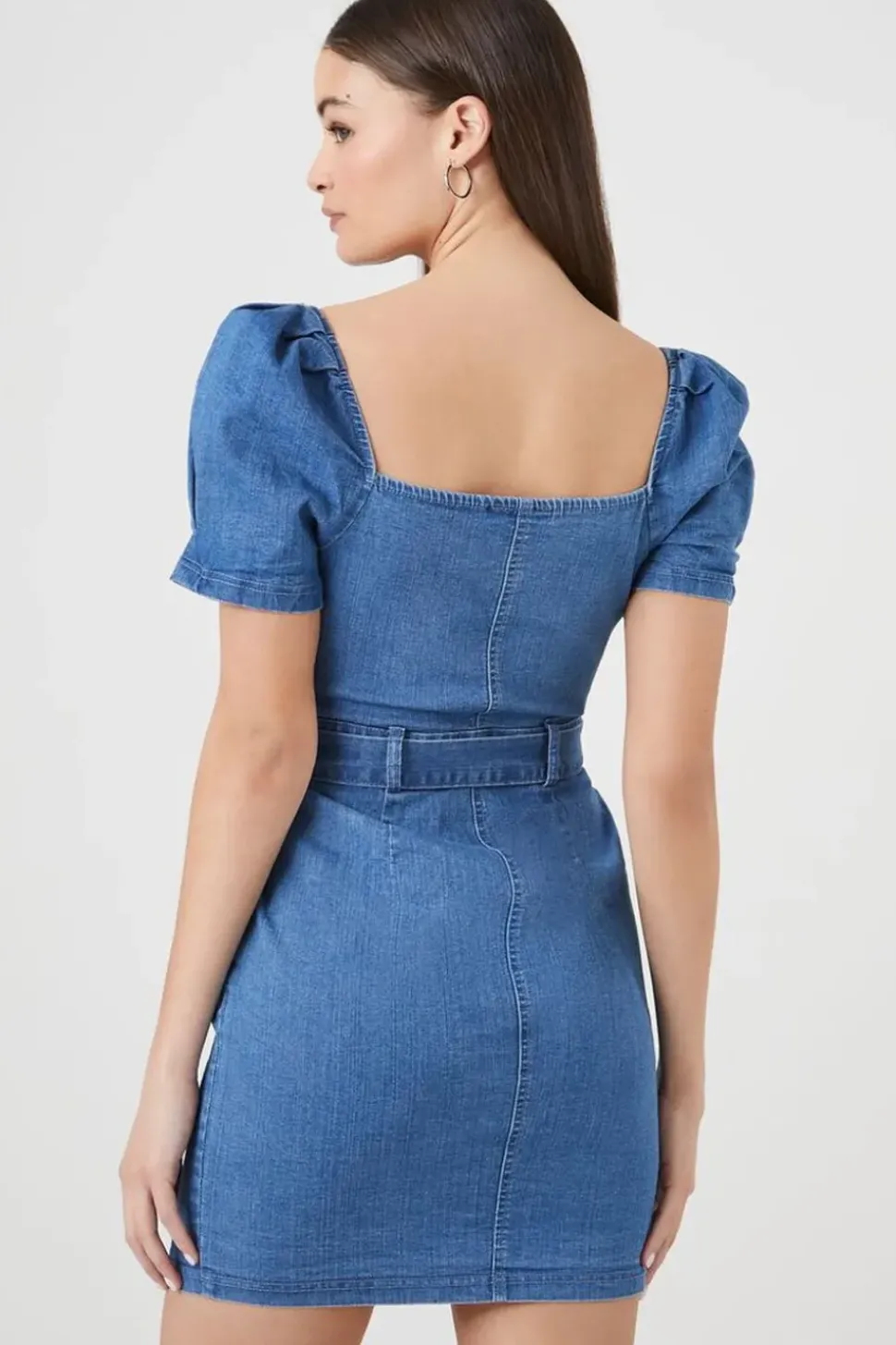 Puff-Sleeve Denim Mini Dress