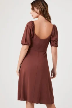 Puff-Sleeve Midi Dress