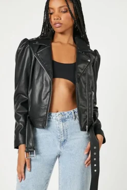 Puff-Sleeve Moto Jacket