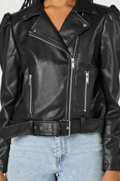 Puff-Sleeve Moto Jacket