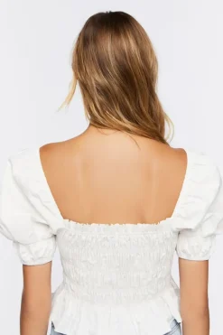 Puff-Sleeve Smocked Crop Top