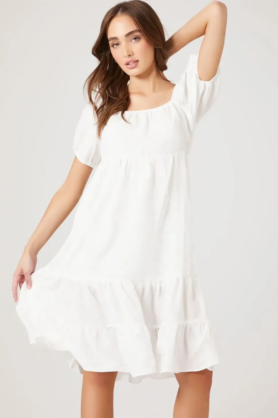 Puff-Sleeve Tiered Babydoll Dress