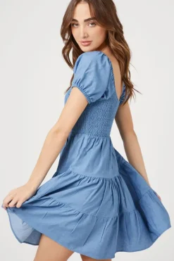 Puff-Sleeve Tiered Babydoll Dress