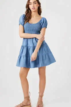 Puff-Sleeve Tiered Babydoll Dress