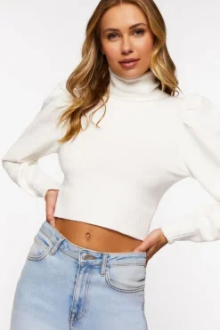 Puff-Sleeve Turtleneck Sweater