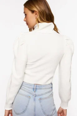 Puff-Sleeve Turtleneck Sweater