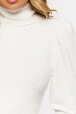 Puff-Sleeve Turtleneck Sweater