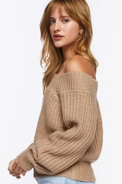 Purl Knit Off-The-Shoulder Sweater