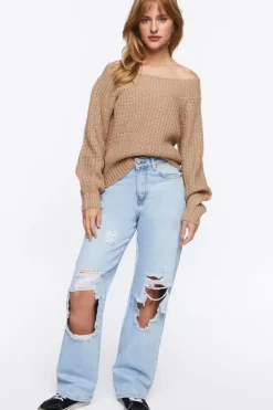 Purl Knit Off-The-Shoulder Sweater