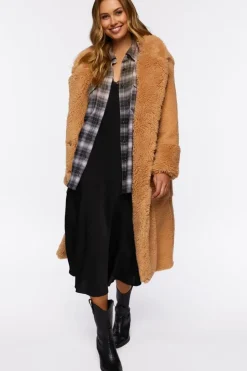 Quilted Faux Shearling Duster Coat