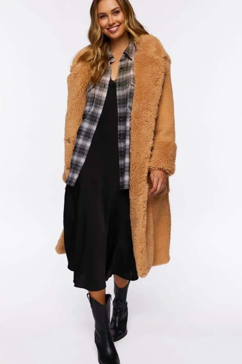 Quilted Faux Shearling Duster Coat