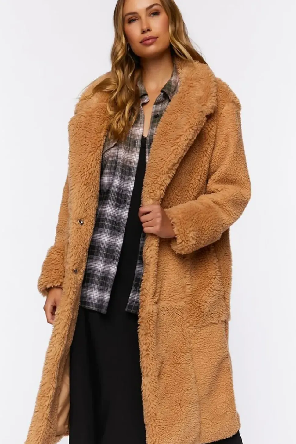 Quilted Faux Shearling Duster Coat