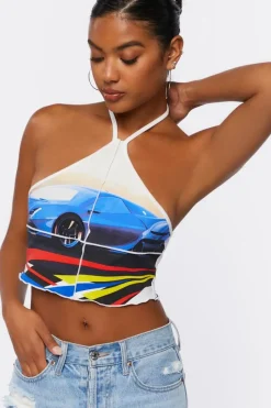 Race Car Graphic Halter Top