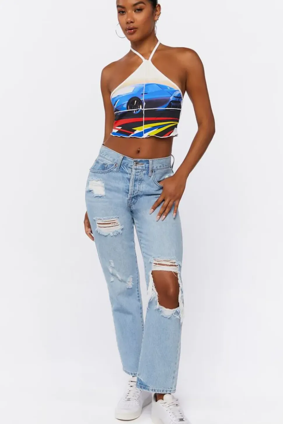 Race Car Graphic Halter Top