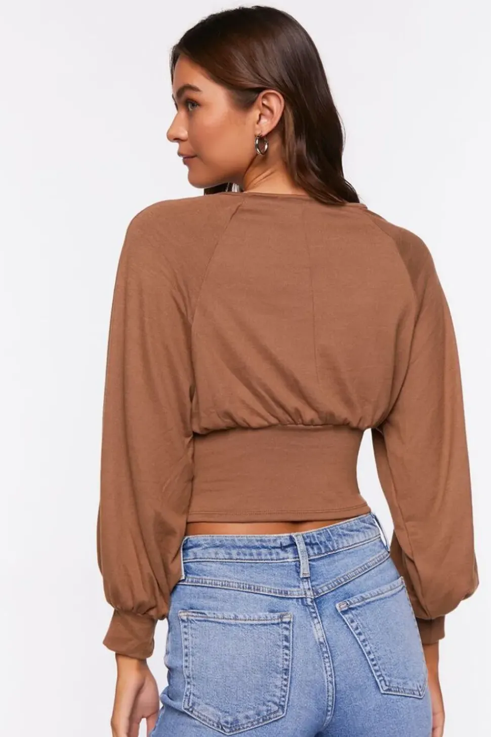 Raglan-Sleeve Shirred Crop Top