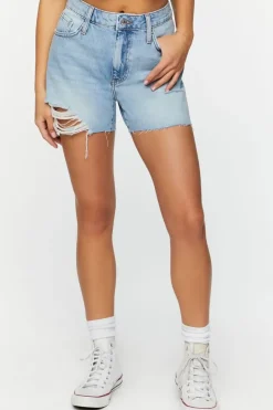 Recycled Cotton Distressed Denim Shorts