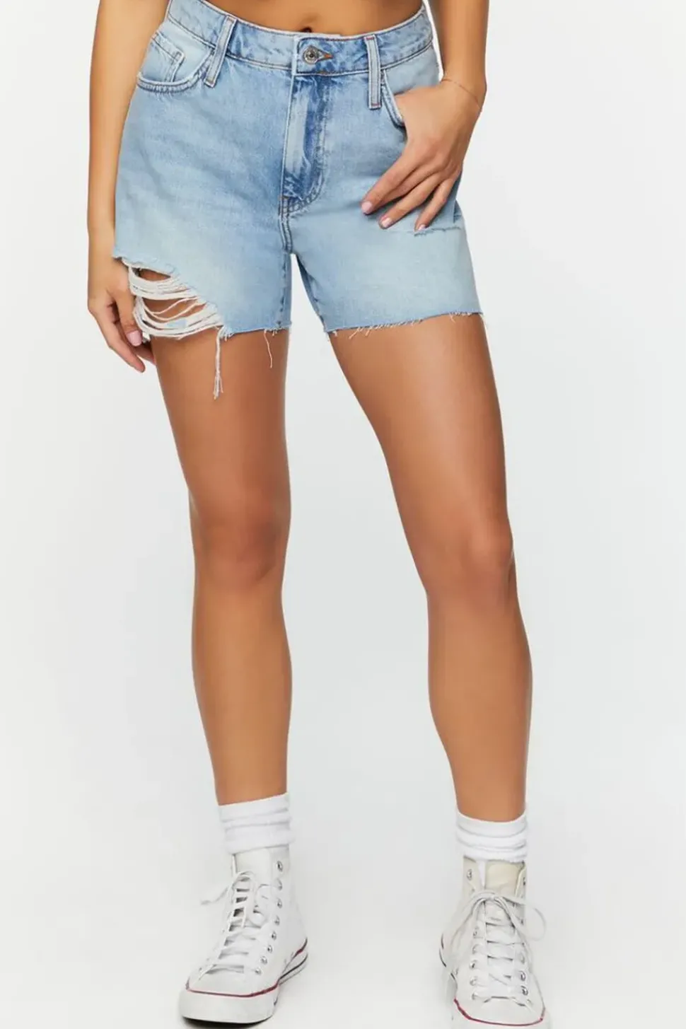 Recycled Cotton Distressed Denim Shorts