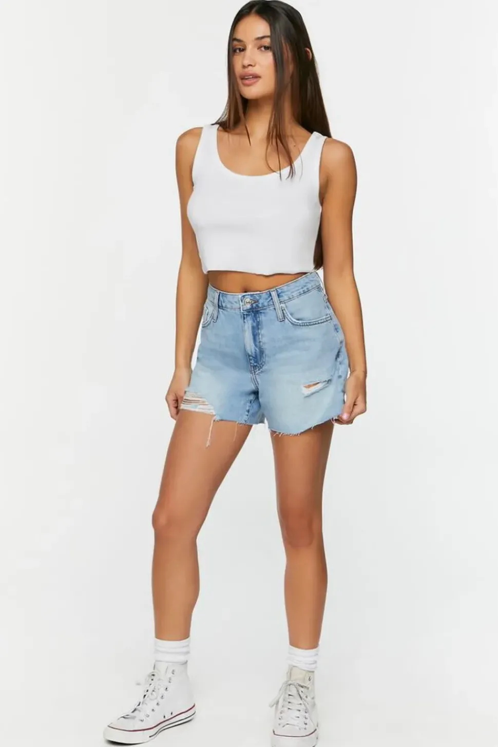 Recycled Cotton Distressed Denim Shorts