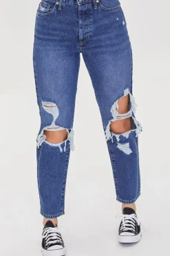 Recycled Cotton Distressed Mom Jeans