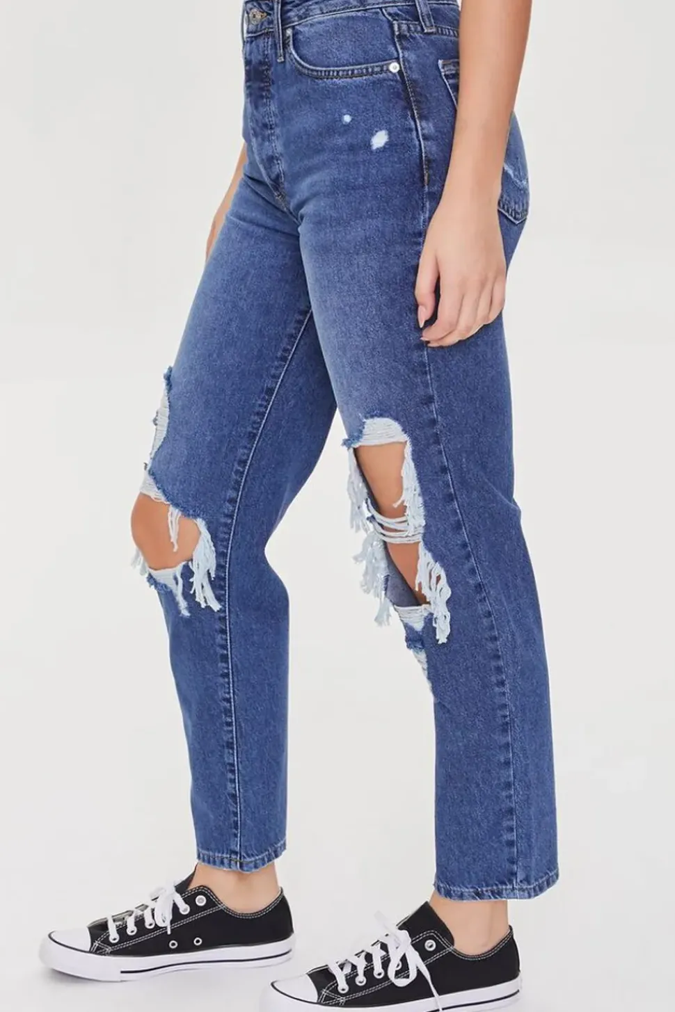 Recycled Cotton Distressed Mom Jeans