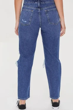 Recycled Cotton Distressed Mom Jeans