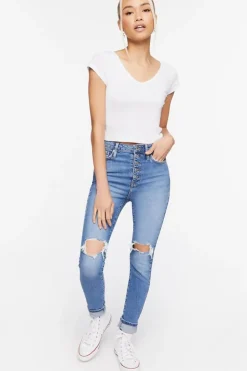 Recycled Cotton Distressed Skinny Jeans