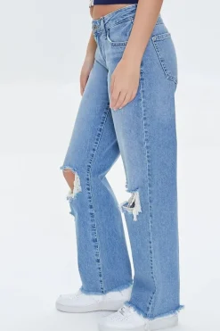 Recycled Cotton Distressed Straight-Leg Jeans