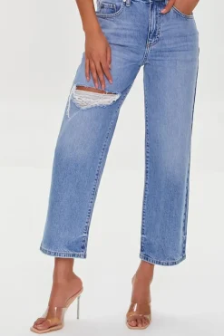 Recycled Cotton Distressed Straight-Leg Jeans