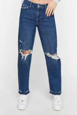 Recycled Cotton Distressed Straight-Leg Jeans
