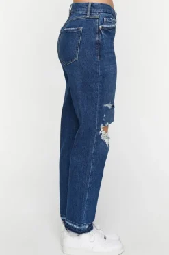 Recycled Cotton Distressed Straight-Leg Jeans
