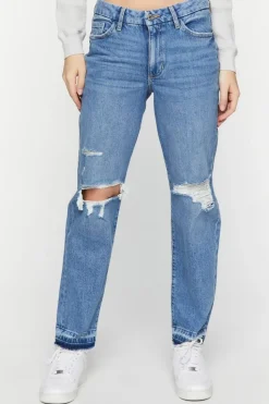 Recycled Cotton Distressed Straight-Leg Jeans