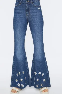 Recycled Cotton Embroidered Floral Flare Jeans