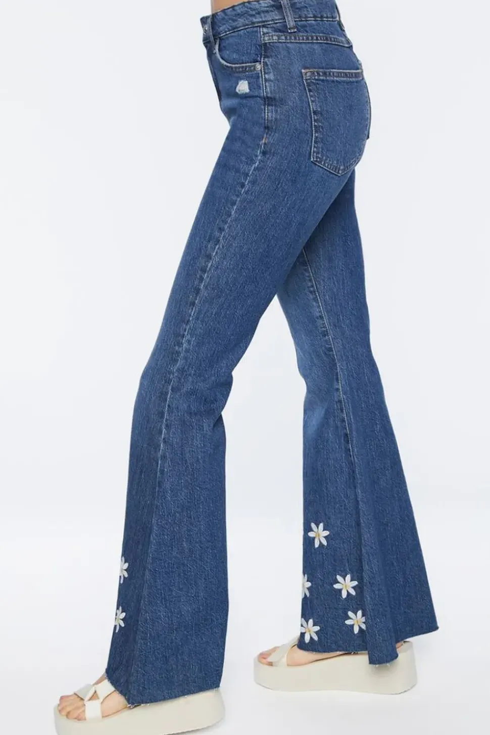 Recycled Cotton Embroidered Floral Flare Jeans