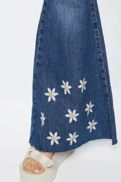 Recycled Cotton Embroidered Floral Flare Jeans