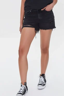 Recycled Cotton Frayed Denim Shorts
