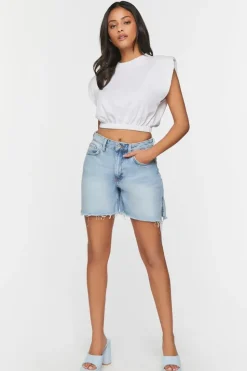 Recycled Cotton Frayed Denim Shorts