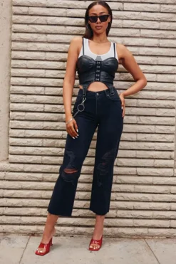 Recycled Cotton Frayed Mid-Rise Baggy Jeans