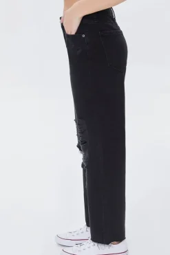 Recycled Cotton Frayed Mid-Rise Baggy Jeans