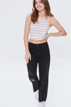 Recycled Cotton Frayed Mid-Rise Baggy Jeans