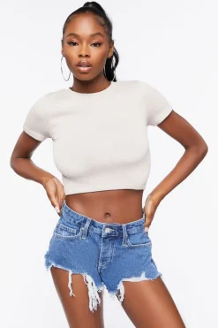 Recycled Cotton Frayed Raw-Cut Denim Shorts