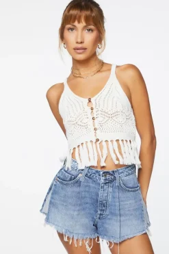 Recycled Cotton Frayed Raw-Cut Denim Shorts