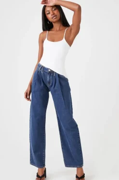 Recycled Cotton Pleated Wide-Leg Jeans