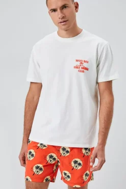 Recycled Nylon Palm Tree Print Swim Trunks