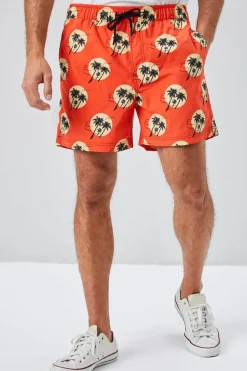 Recycled Nylon Palm Tree Print Swim Trunks