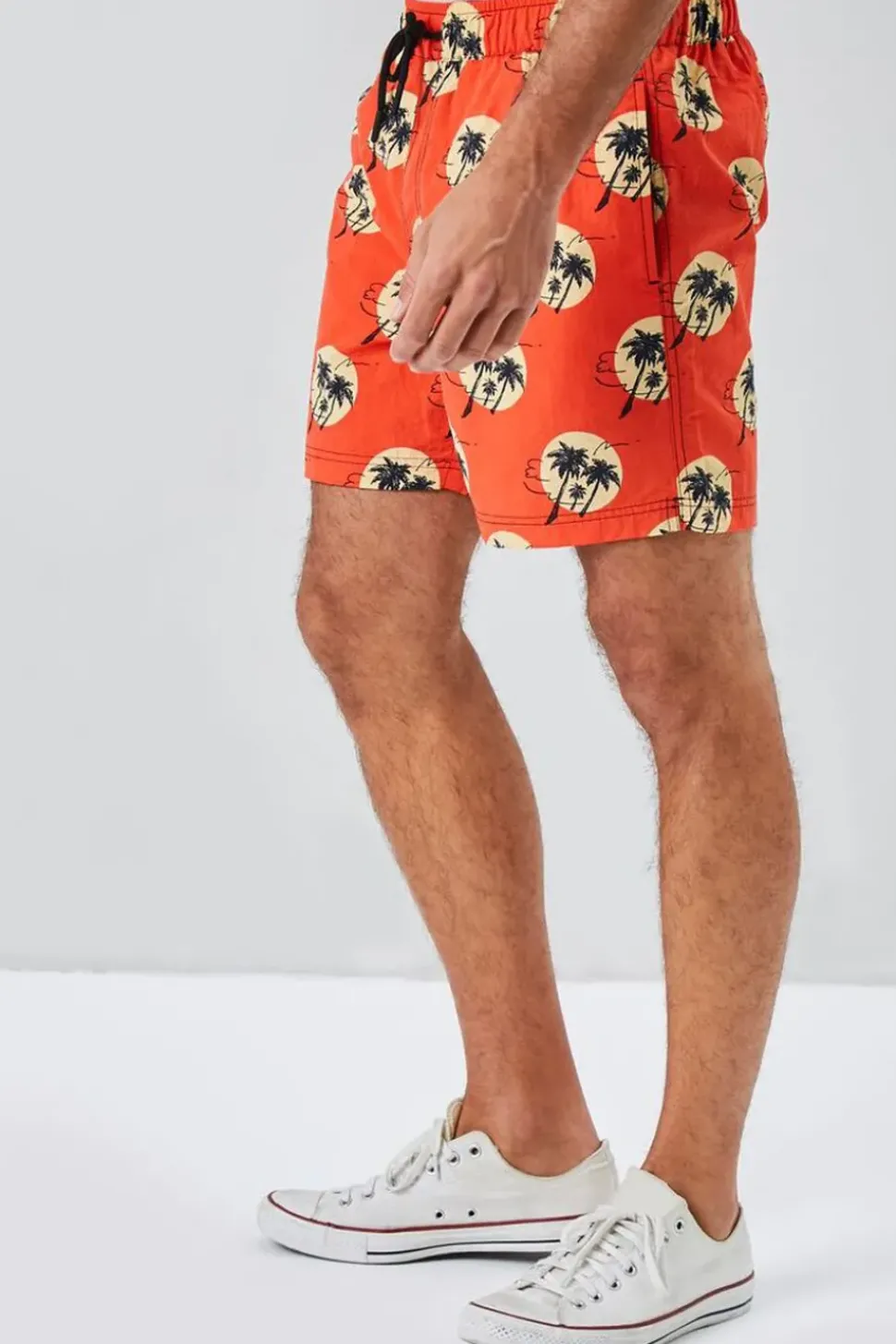 Recycled Nylon Palm Tree Print Swim Trunks