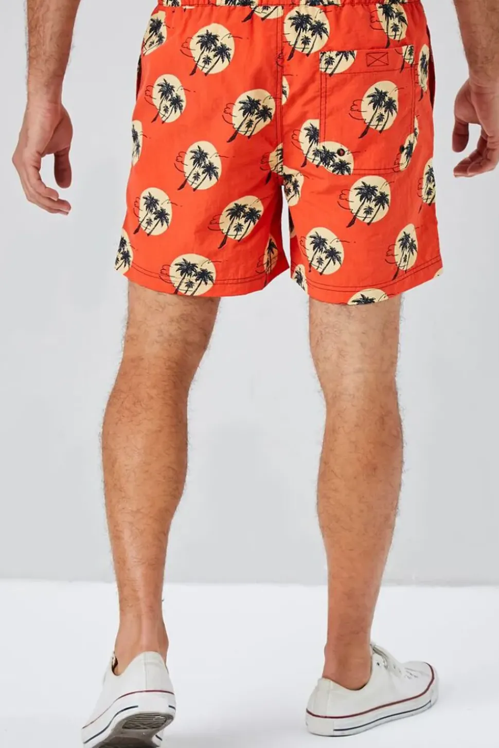 Recycled Nylon Palm Tree Print Swim Trunks