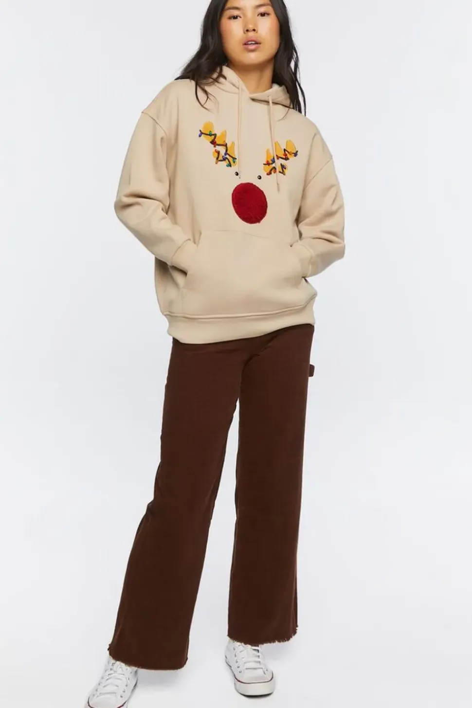 Reindeer Embroidered Graphic Hoodie