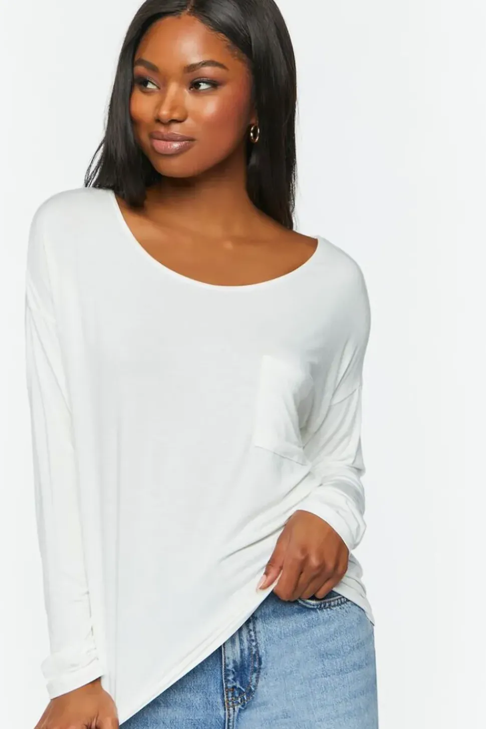 Relaxed Scoop-Neck Long-Sleeve Top